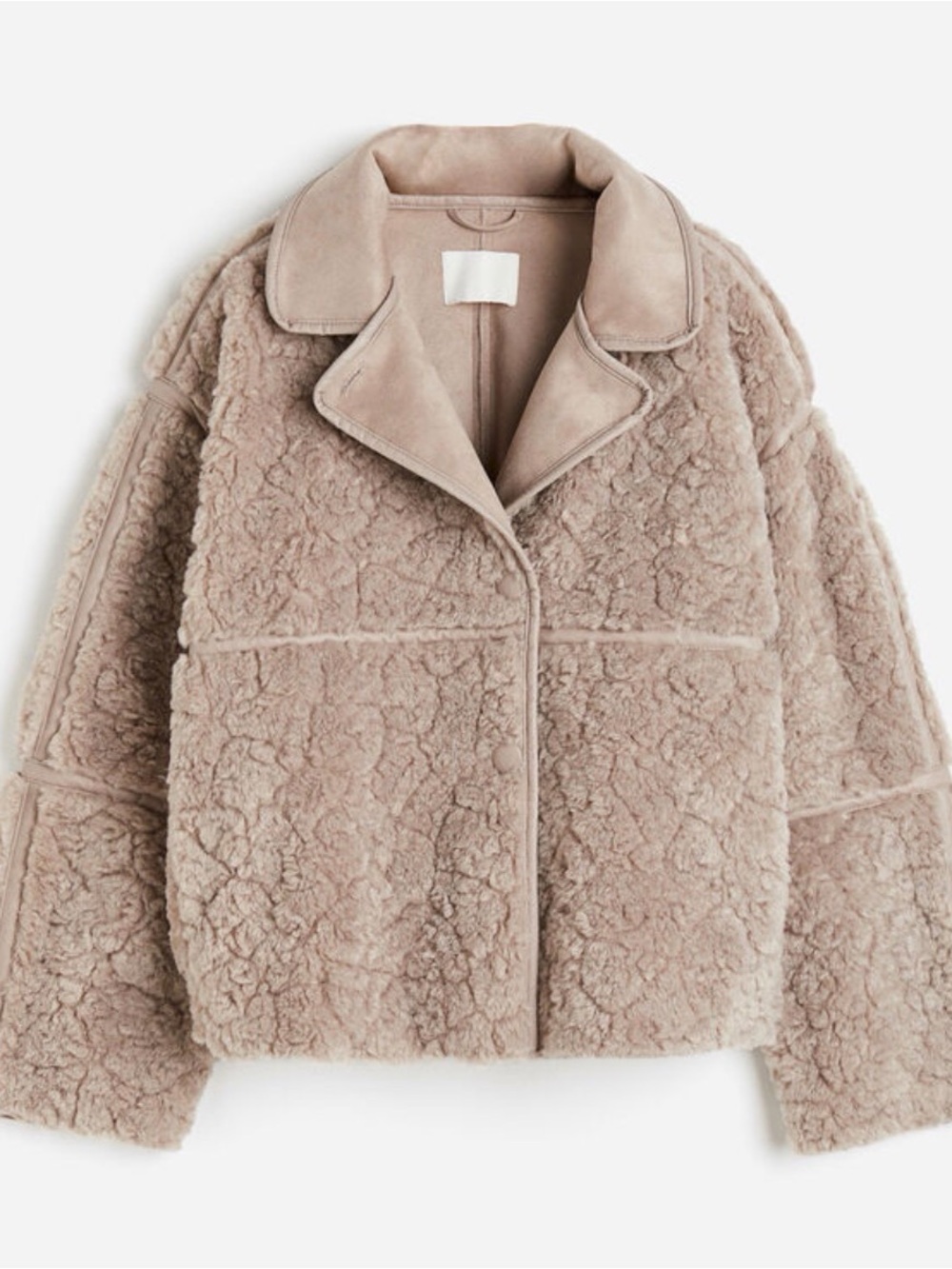 H&M Taupe Teddy Coat with Suede Trim